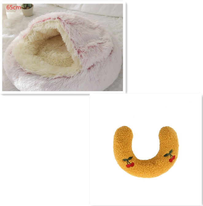 Lit 2 en 1 pour chien et chat - Lit d'hiver rond en peluche chaud pour animaux de compagnie - Lit doux et long en peluche pour animaux de compagnie